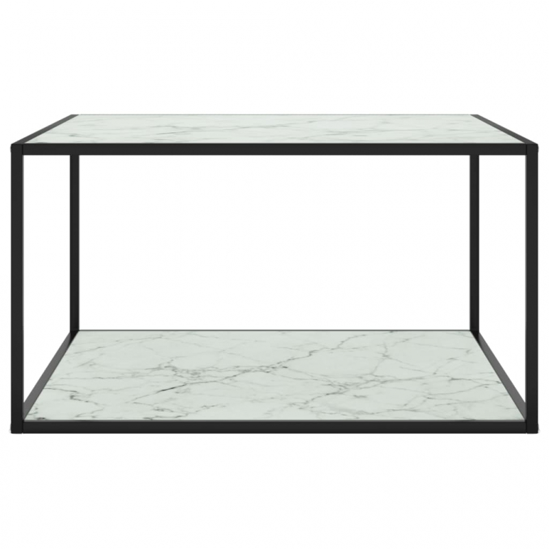 Couchtisch Schwarz mit Weißem Glas Marmor-Optik 90x90x50 cm