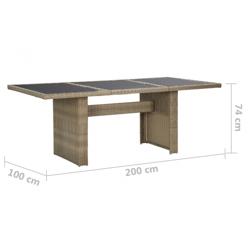 Garten-Esstisch Braun 200x100x74 cm Glas und Poly Rattan