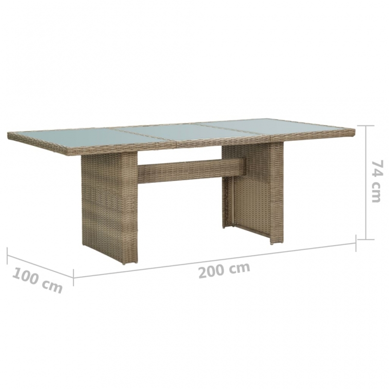 Garten-Esstisch Braun 200x100x74 cm Glas und Poly Rattan