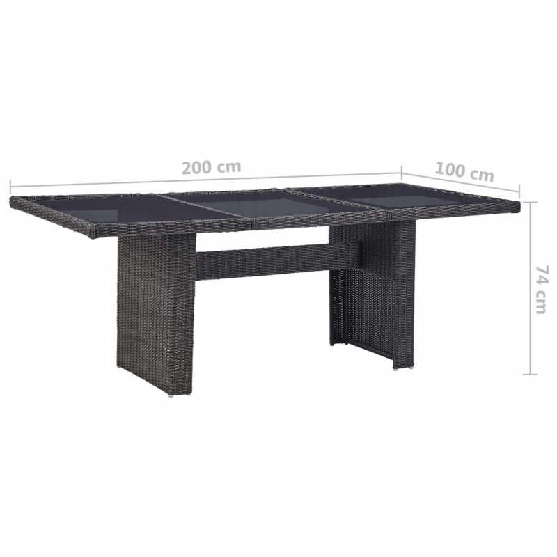 Garten-Esstisch Schwarz 200x100x74 cm Glas und Poly Rattan