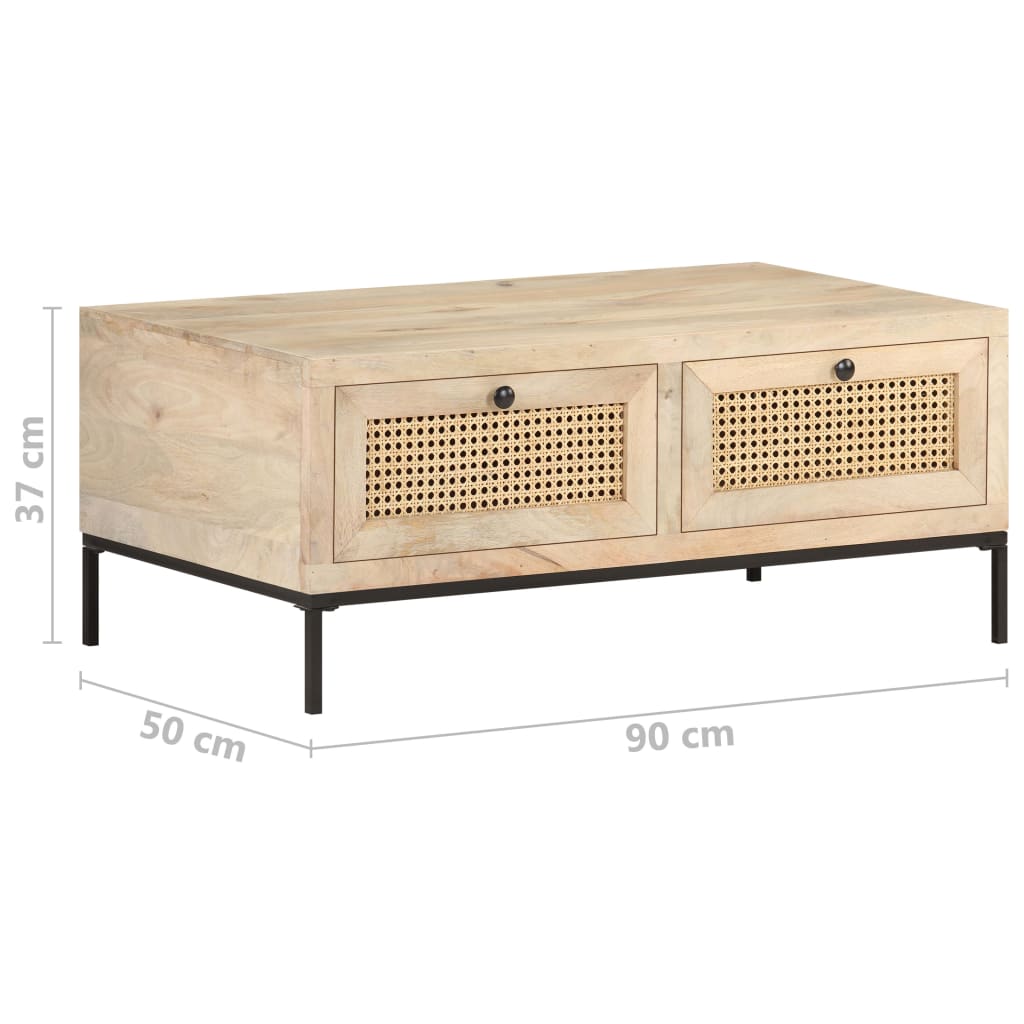 Couchtisch 90x50x37 cm Mango Massivholz und Rohrgeflecht