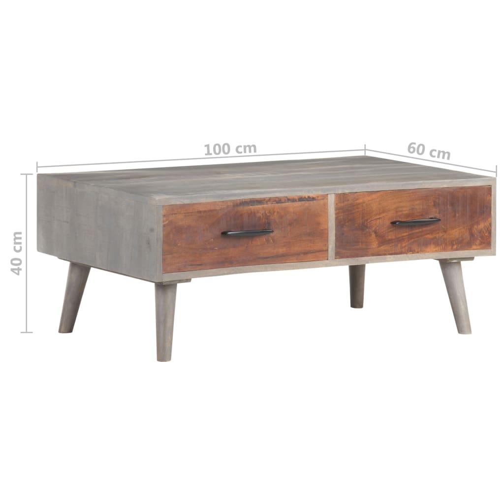 Couchtisch Grau 100x60x40 cm Raues Mango-Massivholz