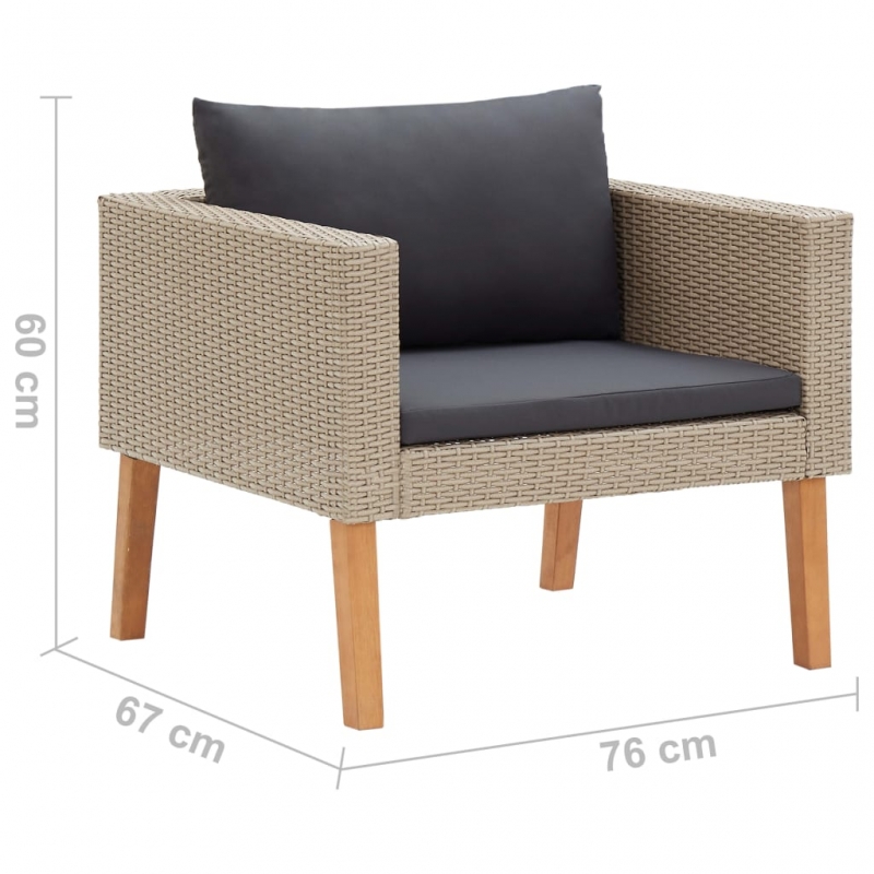 1-Sitzer-Gartensofa mit Auflagen Poly Rattan Beige