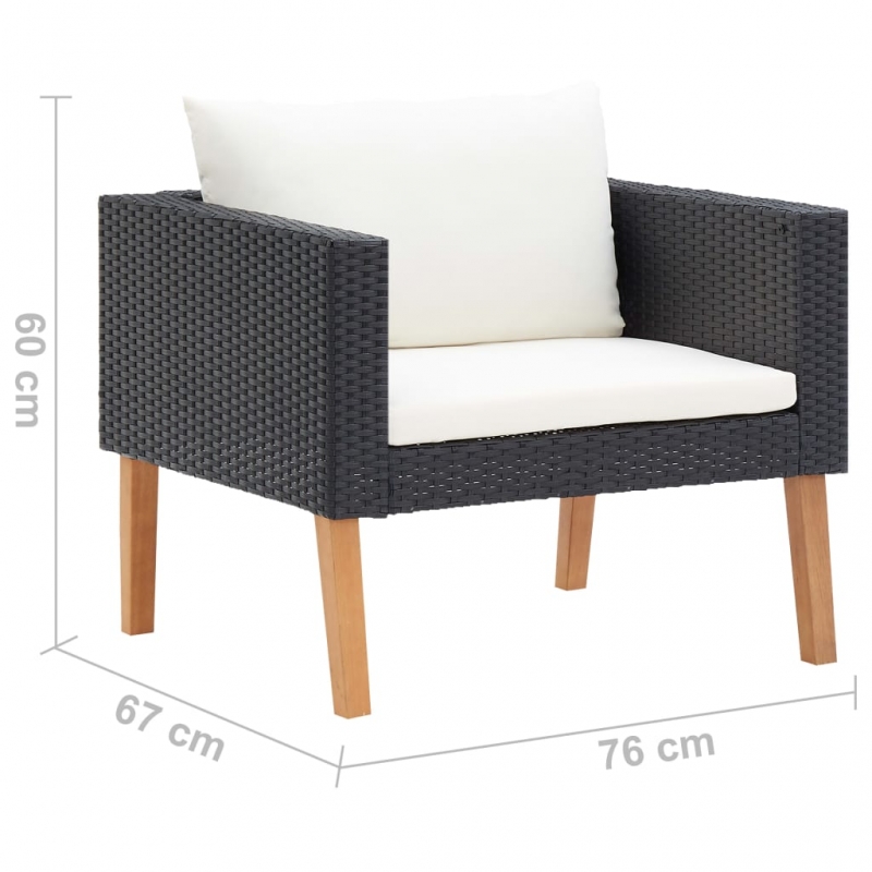 1-Sitzer-Gartensofa mit Auflagen Poly Rattan Schwarz