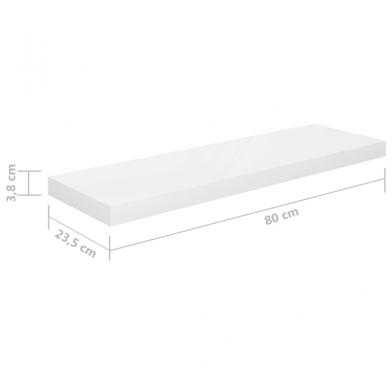 Schweberegal Hochglanz-Weiß 80x23,5x3,8 cm MDF