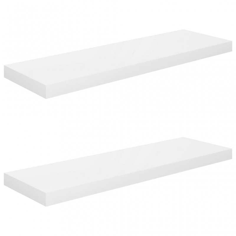 Schweberegale 2 Stk. Hochglanz-Weiß 80x23,5x3,8 cm MDF