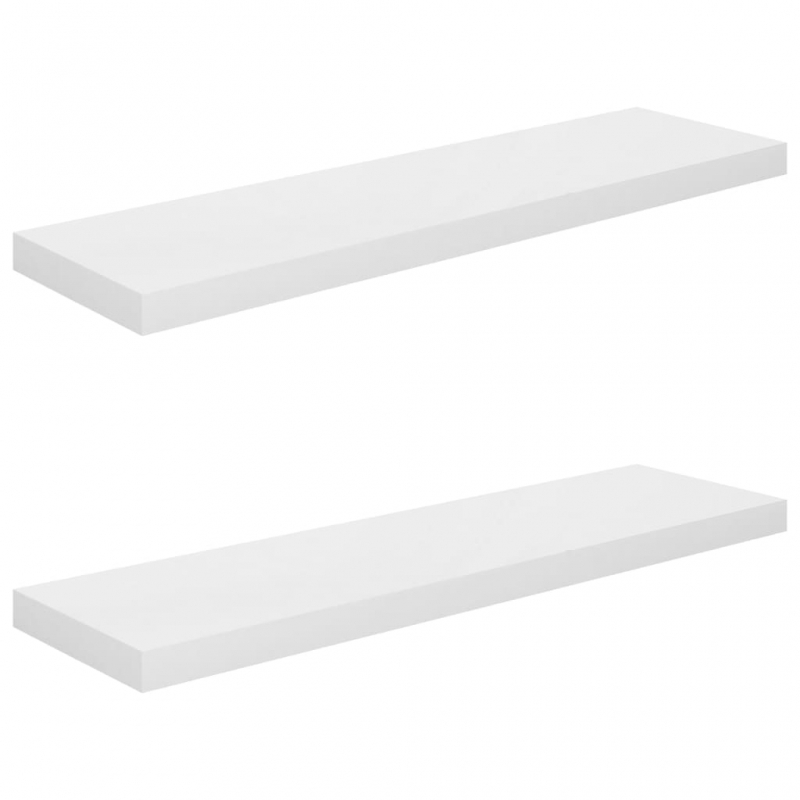 Schweberegale 2 Stk. Hochglanz-Weiß 90x23,5x3,8 cm MDF