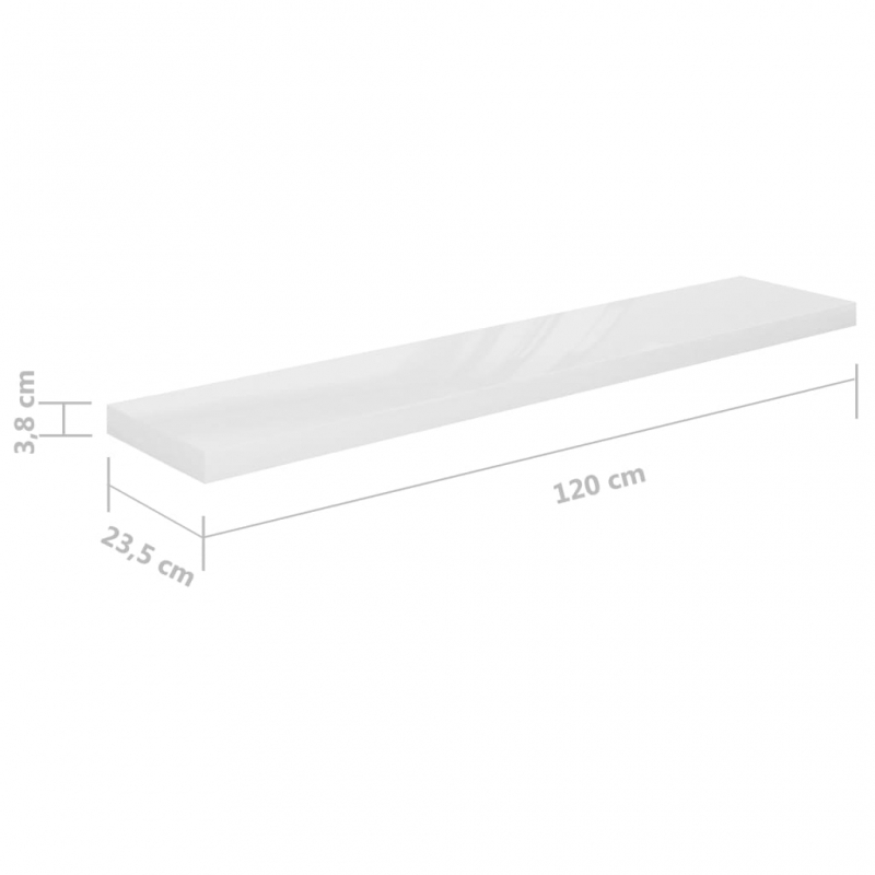 Schweberegale 4 Stk. Hochglanz-Weiß 120x23,5x3,8 cm MDF