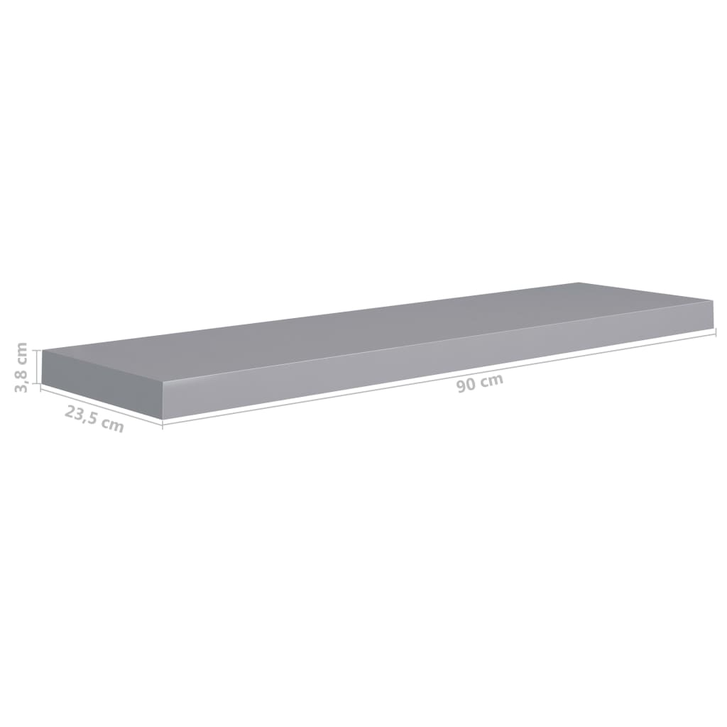 Schwebende Wandregale 2 Stk. Grau 90x23,5x3,8cm MDF