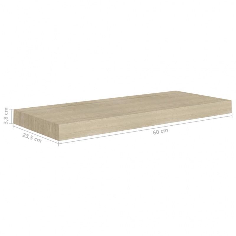 Schwebende Wandregale 2 Stk. Eichefarben 60x23,5x3,8cm MDF