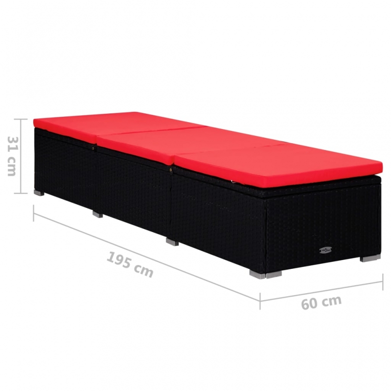 Sonnenliege mit Auflage und Teetisch Poly Rattan Rot