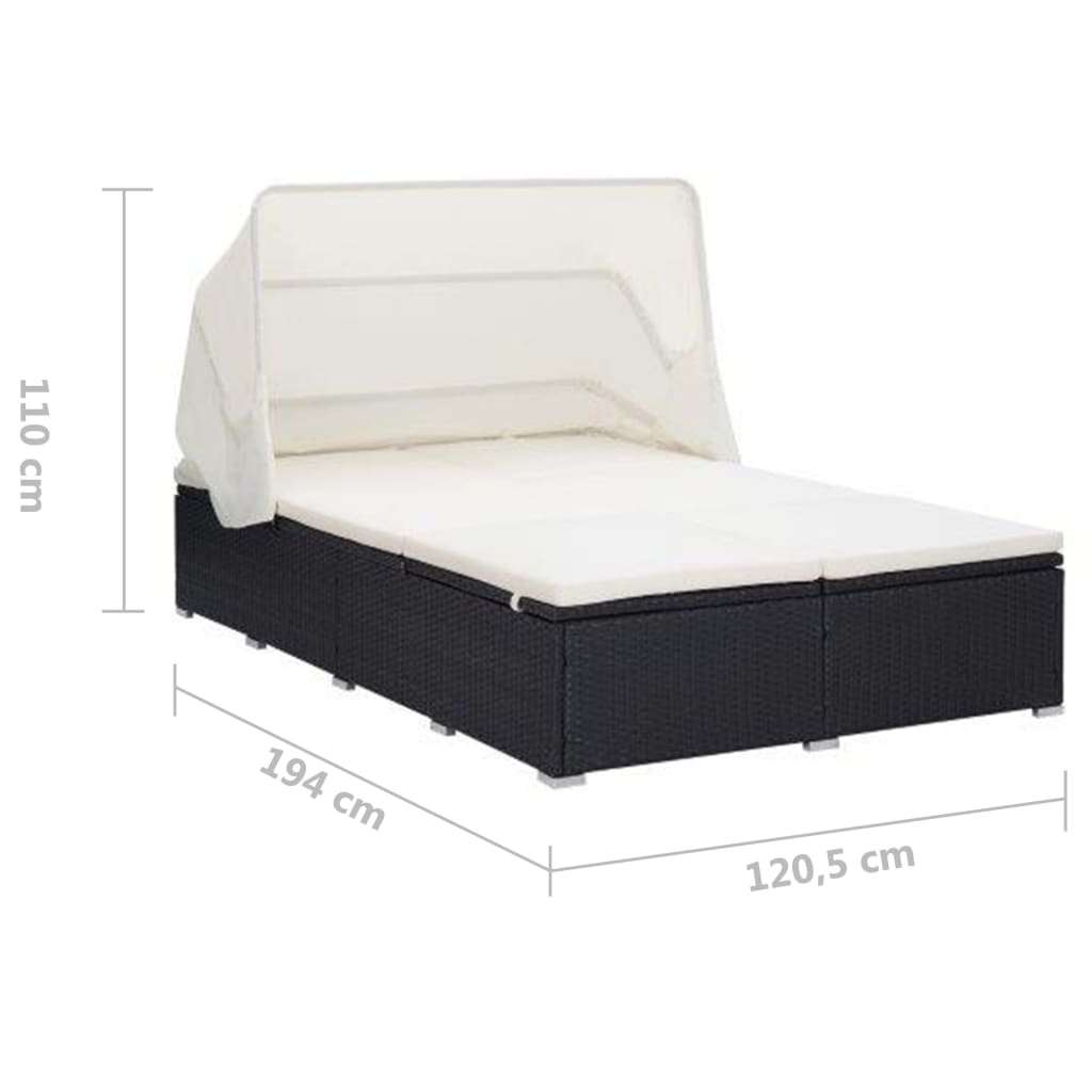 2-Personen-Sonnenliege mit Auflage Poly Rattan Schwarz