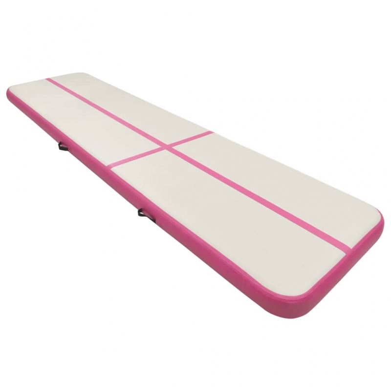 Aufblasbare Gymnastikmatte mit Pumpe 800x100x15 cm PVC Rosa