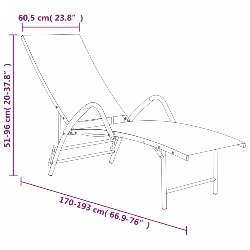 Sonnenliege Textilene und Aluminium Schwarz