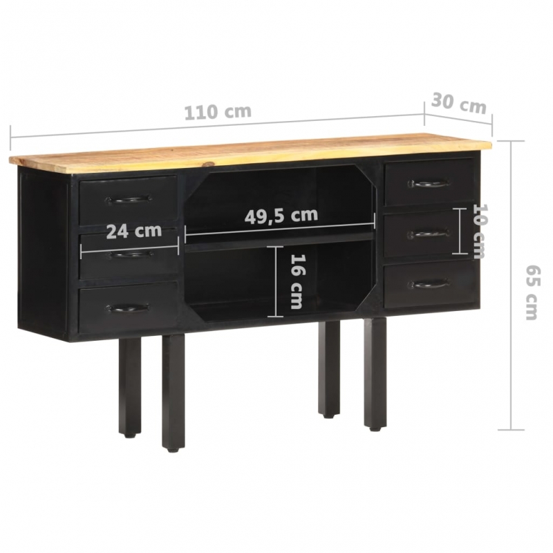 Sideboard 110x30x65 cm Raues Mango-Massivholz und Stahl