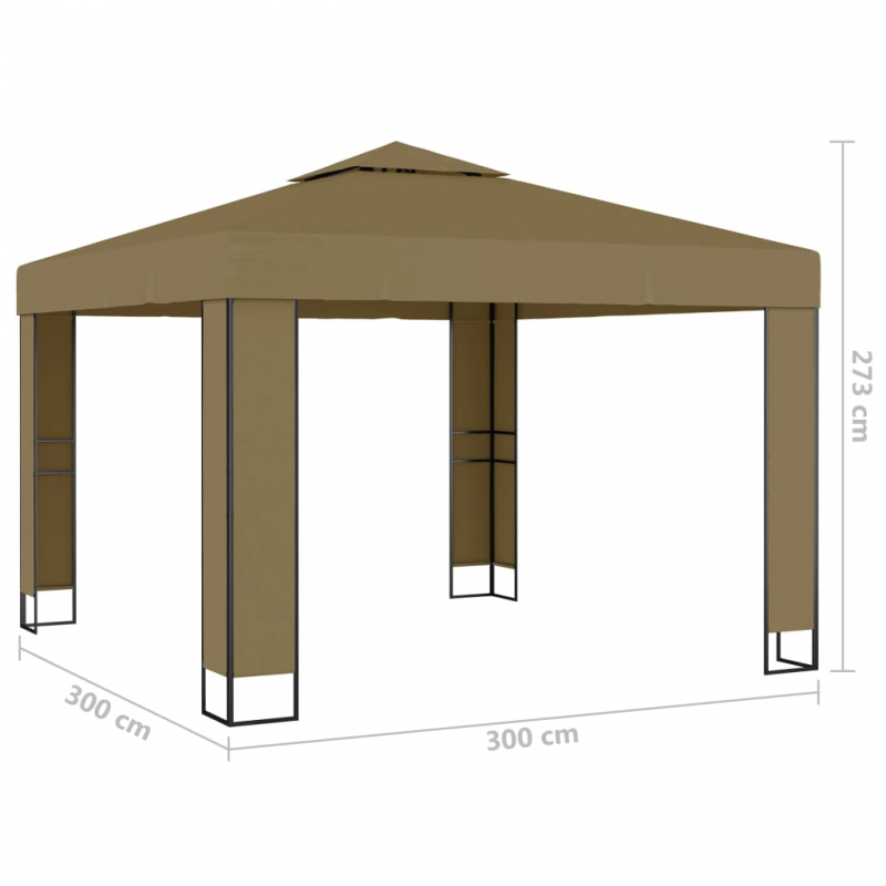 Pavillon mit Doppeldach 3x3x2,7 m Taupe 180 g/m²