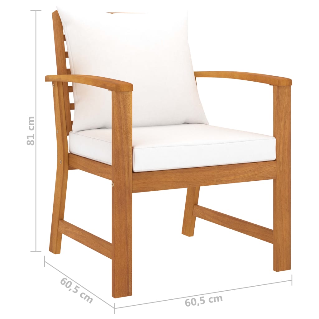 Gartenstühle 2 Stk. mit Creme-Kissen Akazie Massivholz