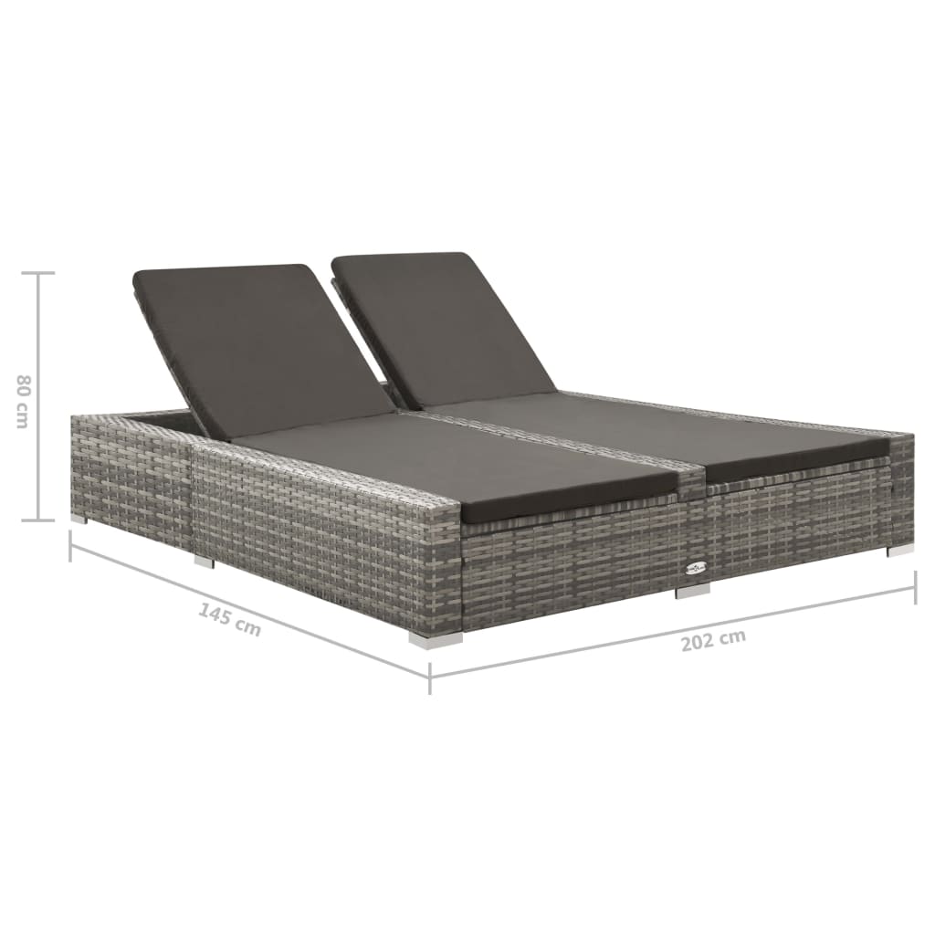 Doppel-Sonnenliege Poly Rattan Grau