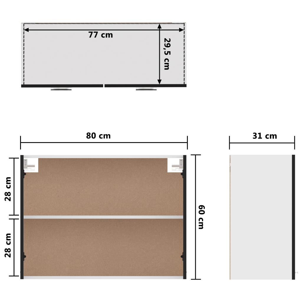 Hängeschrank Lyon Schwarz 80x31x60 cm Holzwerkstoff