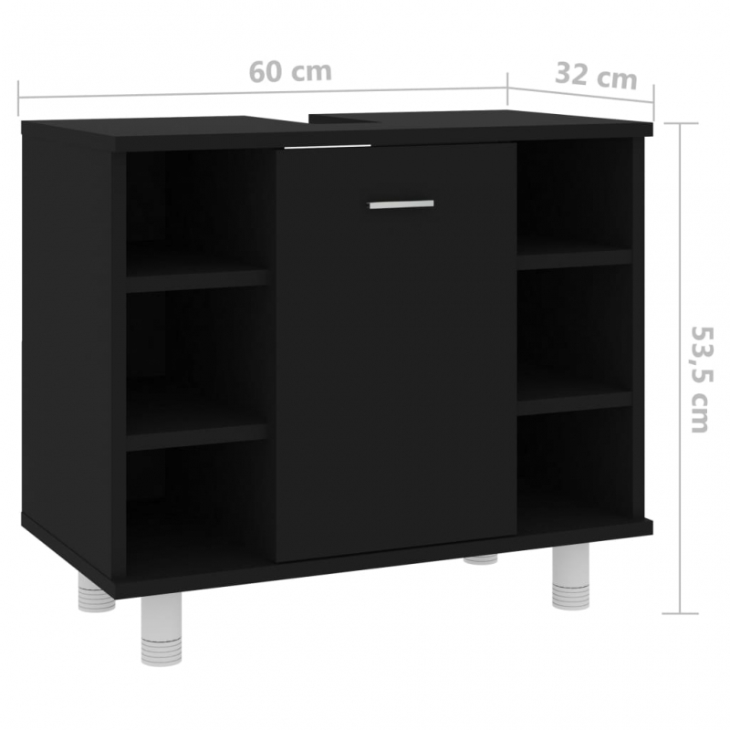 Badezimmerschrank Schwarz 60x32x53,5 cm Holzwerkstoff