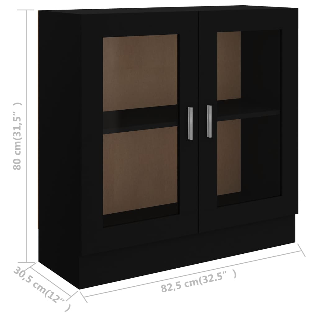 Vitrinenschrank Schwarz 82,5x30,5x80 cm Holzwerkstoff