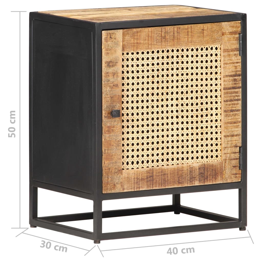 Nachttisch 40x30x50 cm Raues Mangoholz und Wiener Geflecht
