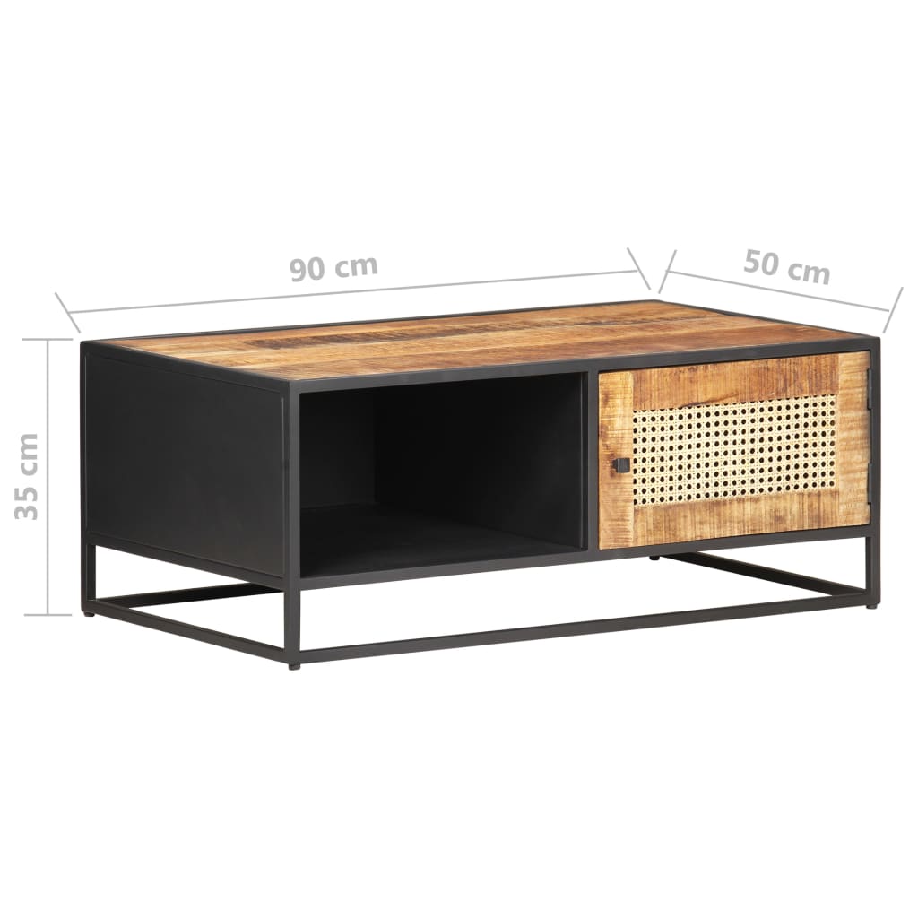 Couchtisch 90x50x35 cm Raues Mangoholz und Wiener Geflecht