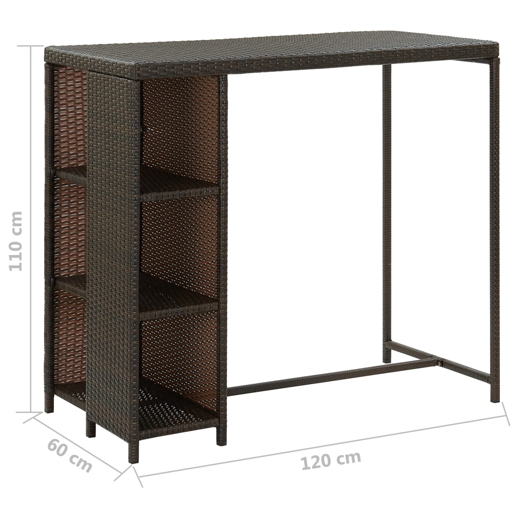 Bartisch mit Regal Braun 120x60x110 cm Poly Rattan