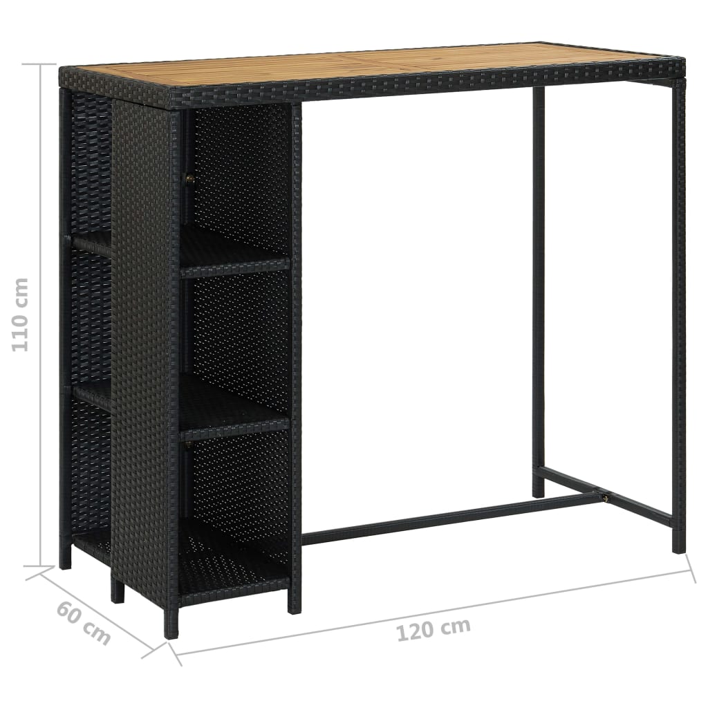 Bartisch mit Regal Schwarz 120x60x110 cm Poly Rattan