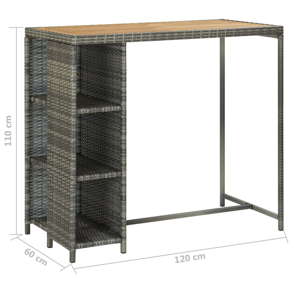 Bartisch mit Regal Grau 120x60x110 cm Poly Rattan