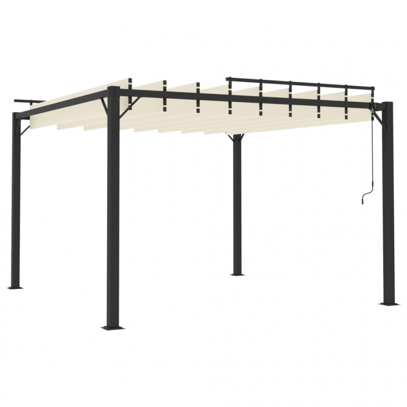 Pergola mit Lamellendach 3x3 m Creme Stoff und Aluminium