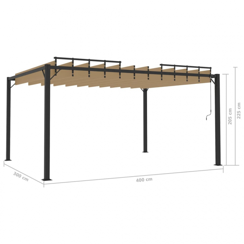 Pergola mit Lamellendach 3x4 m Taupe Stoff und Aluminium