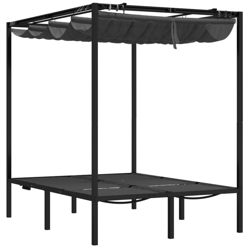 Doppel-Sonnenliege mit Vorhängen und Baldachin Anthrazit