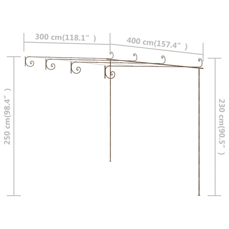 Garten-Pergola Antik-Braun 4x3x2,5 m Eisen