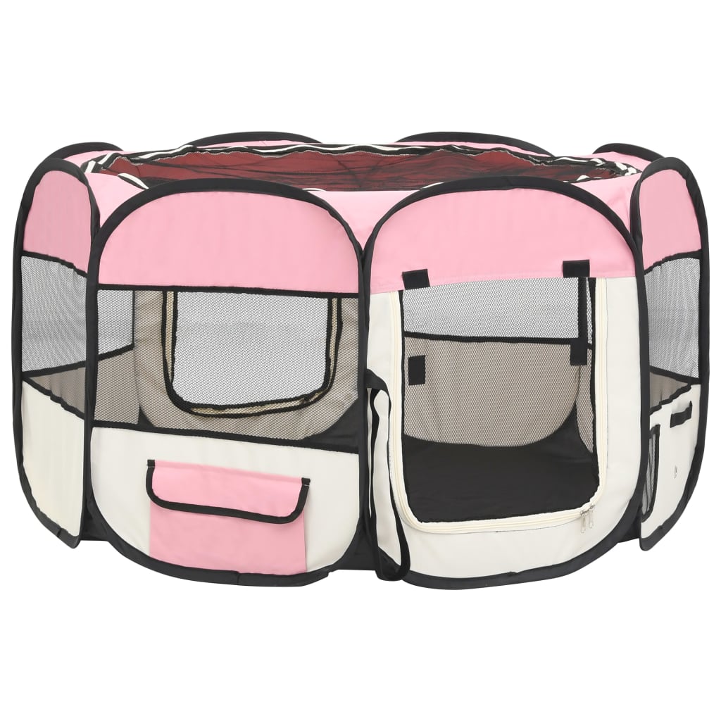 Faltbarer Welpenlaufstall mit Tragetasche Rosa 110x110x58 cm