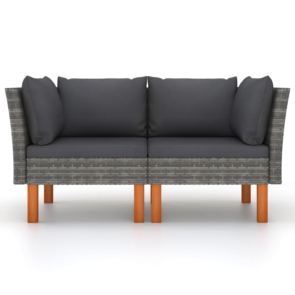 Ecksofas 2 Stk. Poly Rattan und Eukalyptus Massivholz