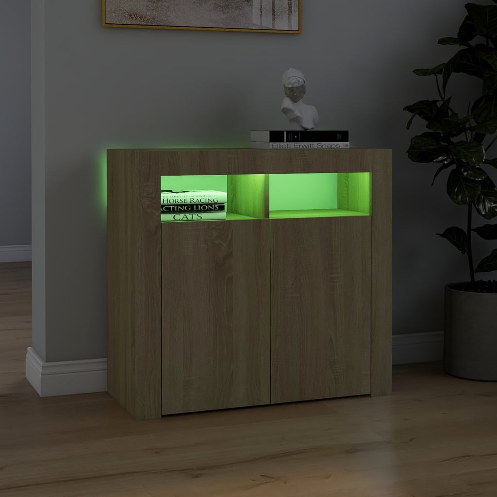 Sideboard mit LED-Leuchten Sonoma-Eiche 80x35x75 cm