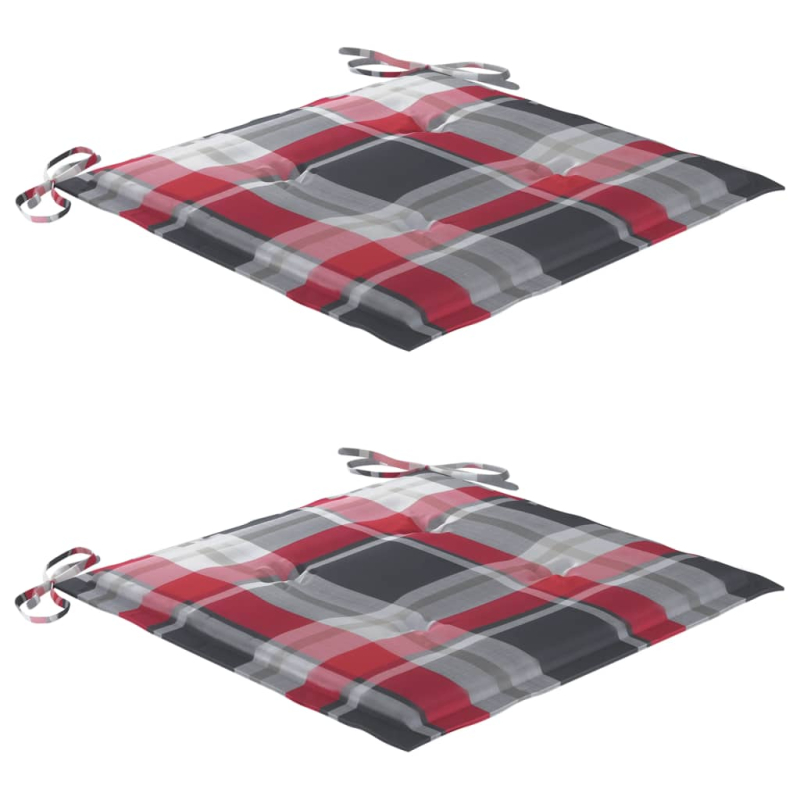 Gartenstühle Rote Karomuster-Kissen 2 Stk. Massivholz Teak