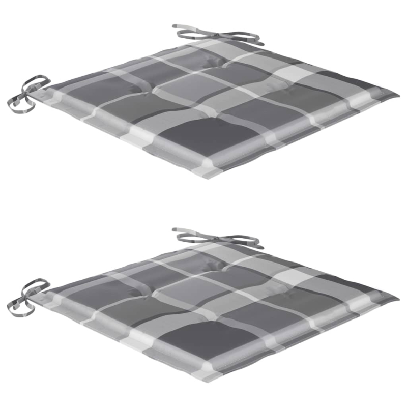 Schaukelstuhl mit Grauem Karomuster-Kissen Massivholz Teak