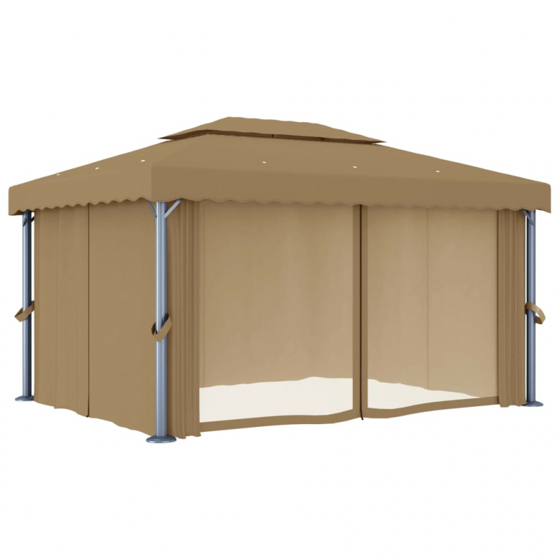 Pavillon mit Vorhang 4x3 m Taupe Aluminium