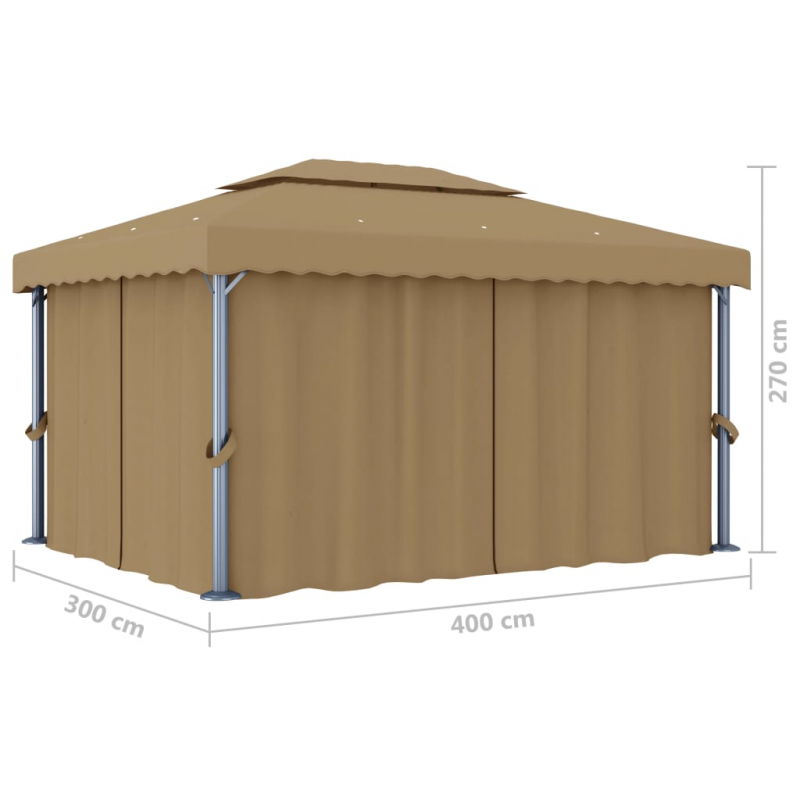 Pavillon mit Vorhang 4x3 m Taupe Aluminium