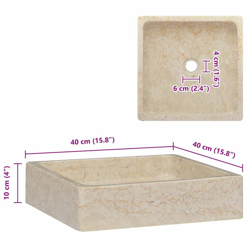 Waschbecken Creme 40x40x10 cm Marmor
