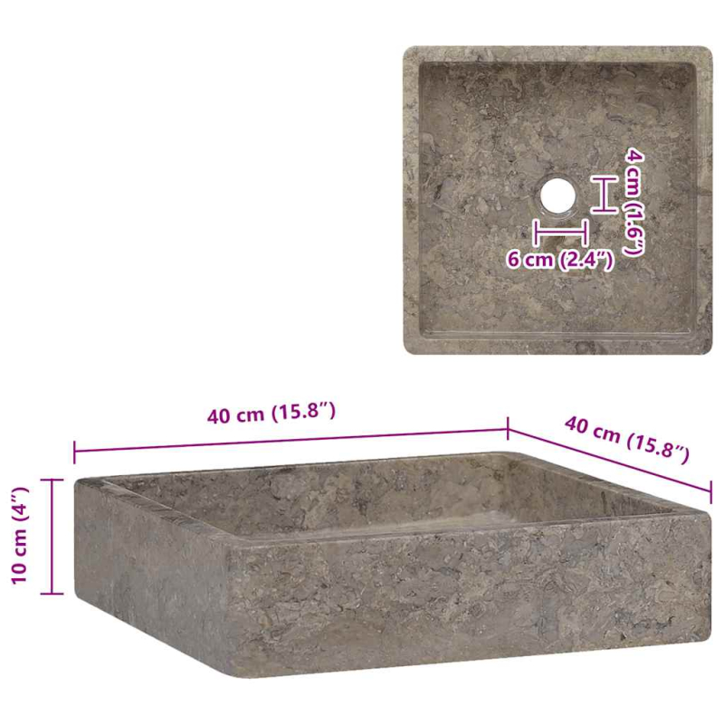 Waschbecken Grau 40x40x10 cm Marmor