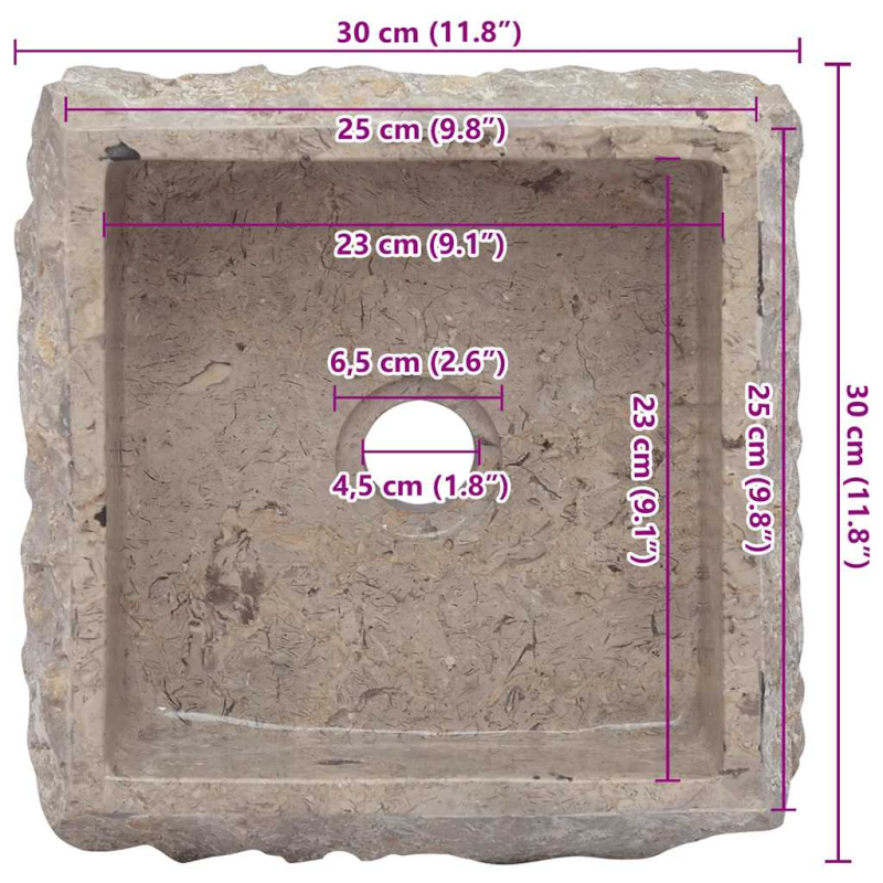 Waschbecken Grau 30x30x13 cm Marmor