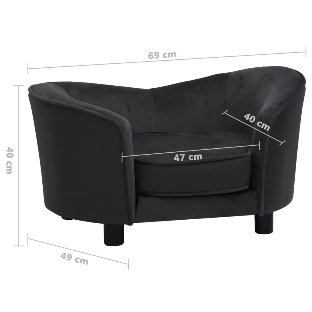 Hundesofa Schwarz 69x49x40 cm Plüsch und Kunstleder