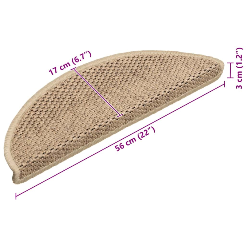 Treppenmatten Selbstklebend Sisal-Optik 15 Stk. 56x17x3 cm Sand
