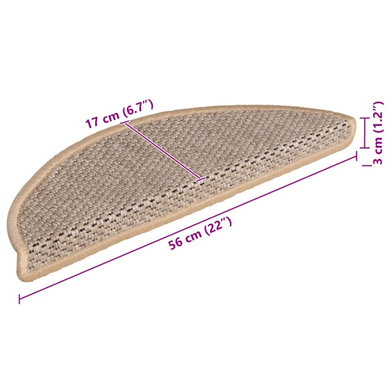 Treppenmatten Selbstklebend Sisal 15 Stk. 56x17x3 cm Hellbeige