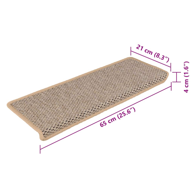 Treppenmatten Selbstklebend Sisal 15 Stk. 65x21x4 cm Hellbeige