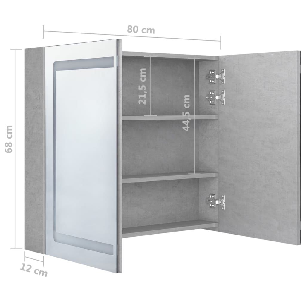 LED-Spiegelschrank fürs Bad Betongrau 80x12x68 cm