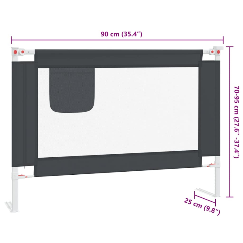 Kleinkind-Bettschutzgitter Dunkelgrau 90x25 cm Stoff